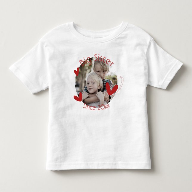 Camiseta Infantil Grande Irmã Irmãos Foto Coração Fofo (Frente)