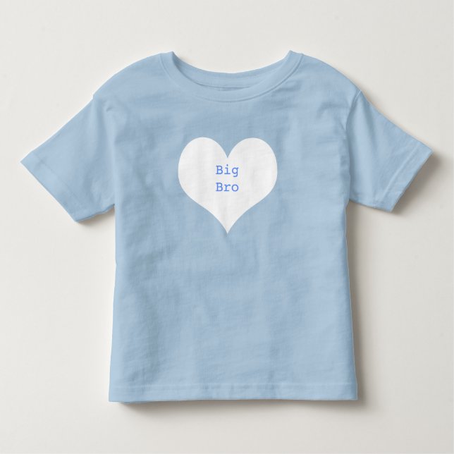 Camiseta Infantil Grande Irmão Personalizado, Coração Branco e Azul (Frente)