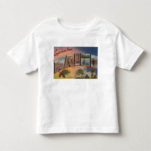 Camiseta Infantil Grande letra de Maine (capital de estado/flor) (Frente)