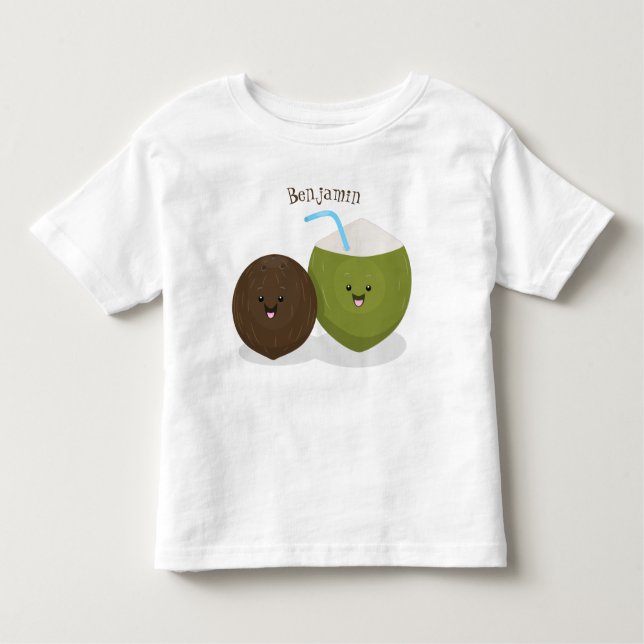 Camiseta Infantil Grátis feliz desenho animado de coconuts kawaii (Frente)