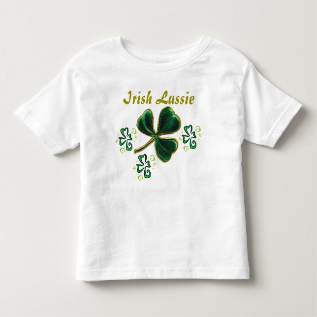 Camiseta Infantil Green Faux Velvet Clover Irish Lassie (Frente)