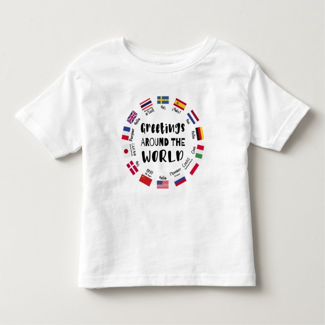 Camiseta Infantil Greetings around the world, Hello in all languages (Frente)