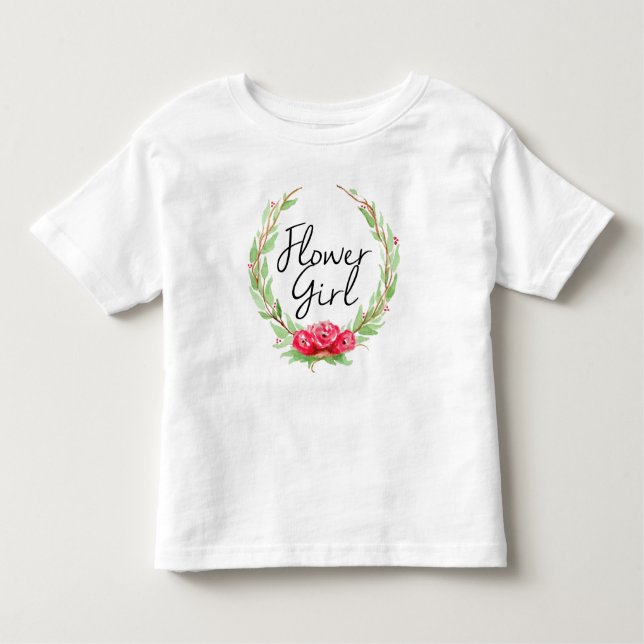 Camiseta Infantil Grinalda de Aquarela de Rosa Romântica | Menina da (Frente)
