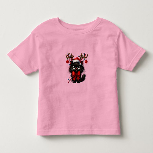 Camiseta Infantil Grumpy Christmas Cat with Santa Hat and Antlers (Frente)