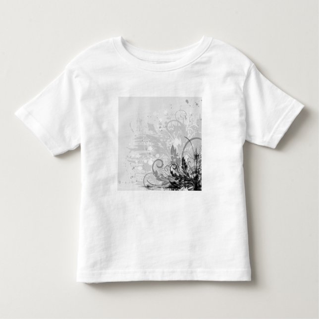 Camiseta Infantil Grunge Floral Design - Cinza Leve B&W (Frente)