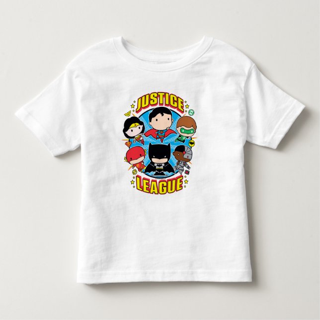 Camiseta Infantil Grupo da Liga da Justiça Chibi (Frente)