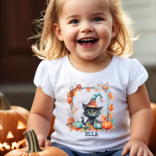 Camiseta Infantil Halloween de abóbora de bruxa-negra