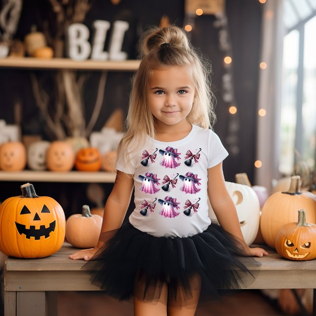 Camiseta Infantil Halloween de coquete rosa e preto (Criador carregado)
