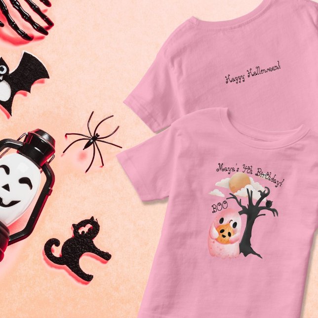 Camiseta Infantil Halloween Pink Ghost Spooky 4º aniversário (Sweet pink halloween birthday)