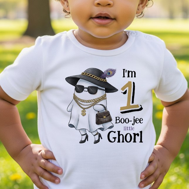 Camiseta Infantil Halloween primeiro aniversario Engraçado One Bouje (Halloween 1st Birthday Funny One Boujee Ghost Toddler T-shirt
)