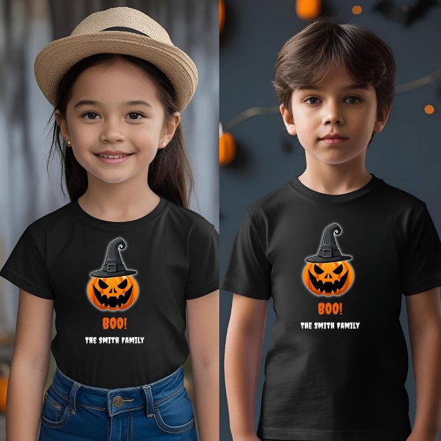 Camiseta Infantil Halloween Pumpkin "BOO!" - Nome Personalizado (Criador carregado)
