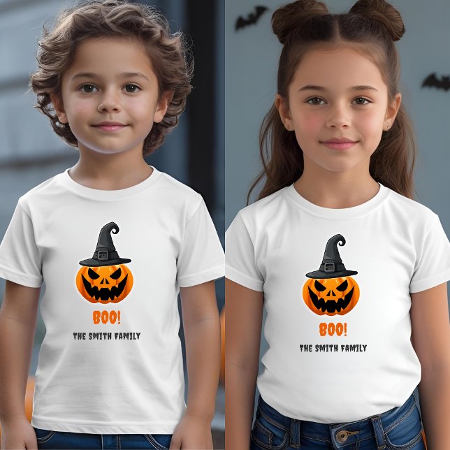 Camiseta Infantil Halloween Pumpkin "BOO!" - Nome Personalizado (Criador carregado)