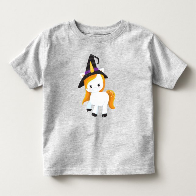 Camiseta Infantil Halloween, Unicórnio Bonito, Unicórnio Mágico, Cha (Frente)