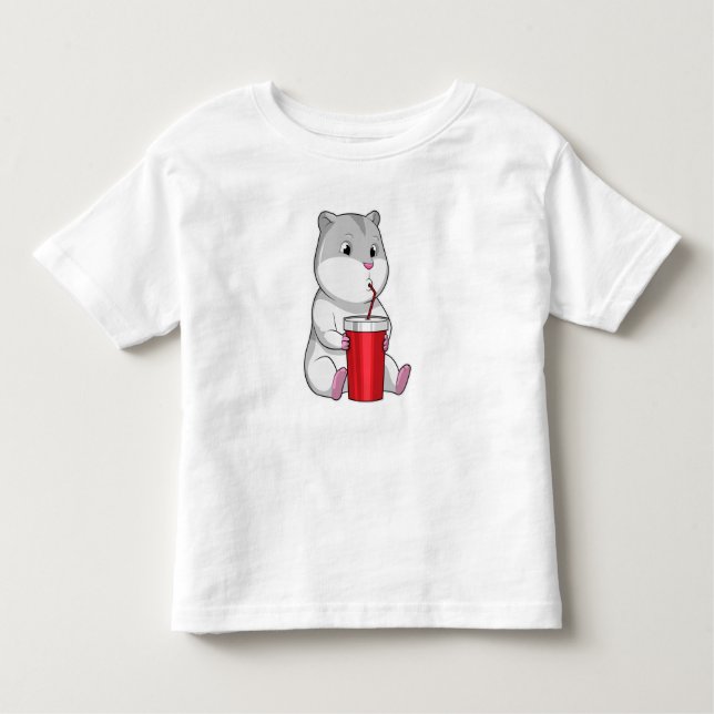 Camiseta Infantil Hamster com palha de Mug e Bebendo (Frente)