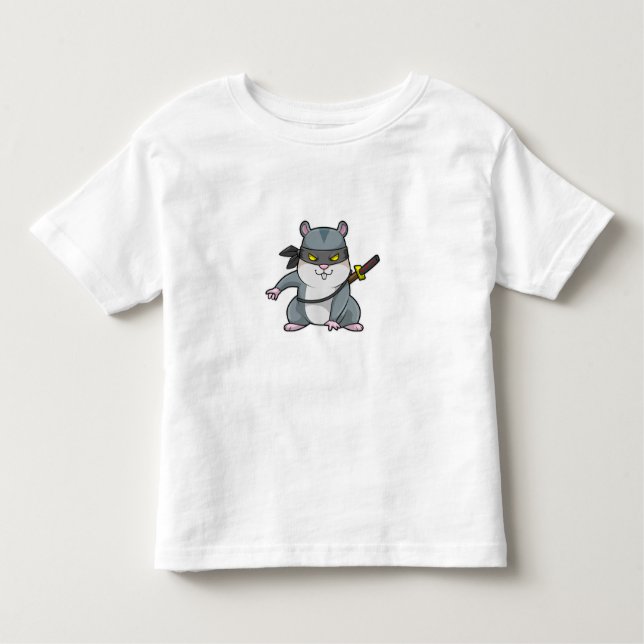 Camiseta Infantil Hamster como Ninja nas artes marciais com espada (Frente)