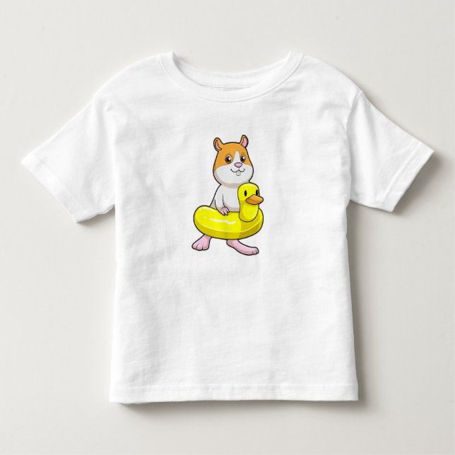 Camiseta Infantil Hamster em Beach com Duck como anel de Natação (Frente)