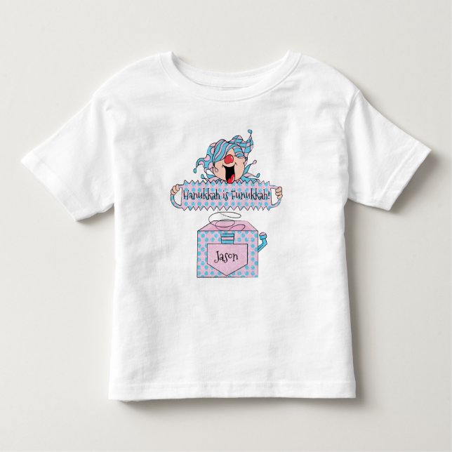 Camiseta Infantil Hanukkah Blue Pink Shirt "Dreidel in Box" (Frente)
