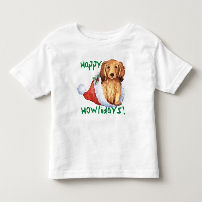 Camiseta Infantil Happy Howliday Longhaired Dachshund (Frente)