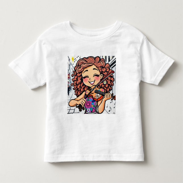 Camiseta Infantil Happy Violin Girl Cartoon for Music Lovers (Frente)