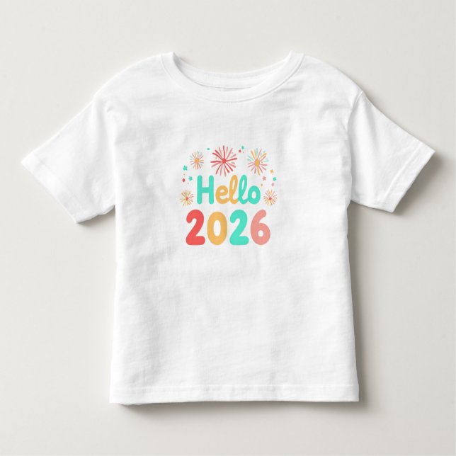 Camiseta Infantil Hello 2026 Toddler Girl T-Shirt | Cute New Year  (Frente)