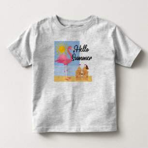 Camiseta Infantil Hello Summer Pink Flamingo Design - Toddler Fine J