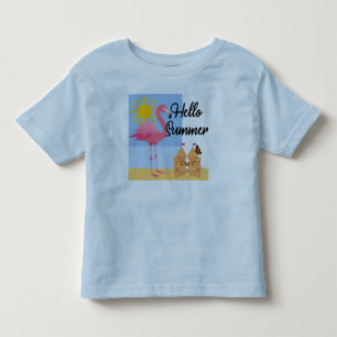 Camiseta Infantil Hello Summer Pink Flamingo Design - Toddler Fine J