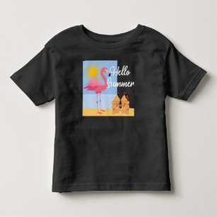 Camiseta Infantil Hello Summer Pink Flamingo Design - Toddler Fine J