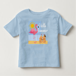 Camiseta Infantil Hello Summer Pink Flamingo Design - Toddler Fine J