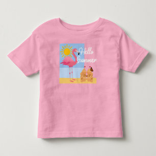 Camiseta Infantil Hello Summer Pink Flamingo Design - Toddler Fine J