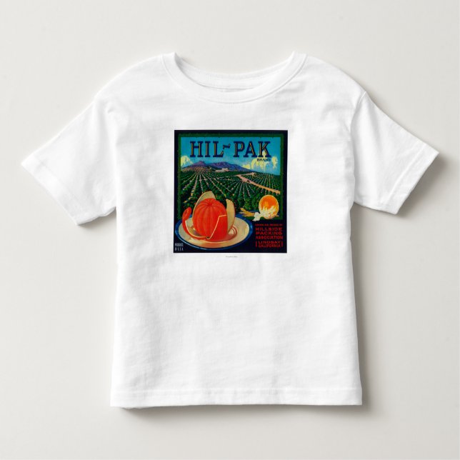 Camiseta Infantil Hil Pak LabelLindsay alaranjado, CA (Frente)