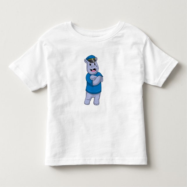 Camiseta Infantil Hippo como agente da polícia com chapéu da polícia (Frente)