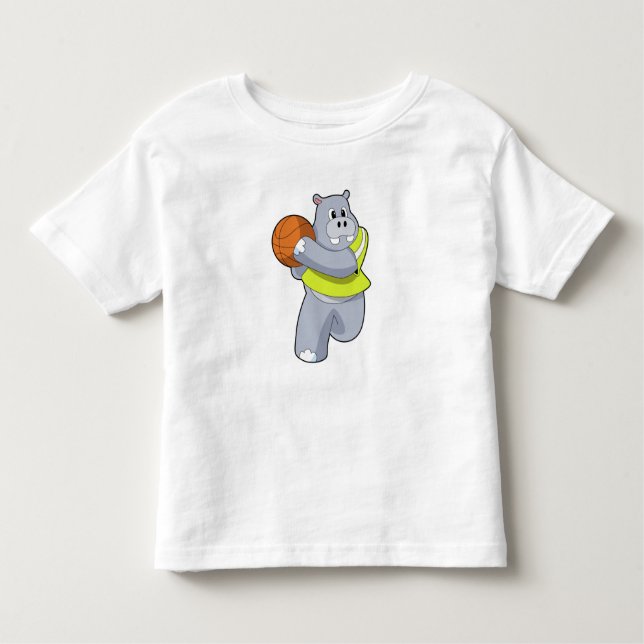 Camiseta Infantil Hippo como jogador de basquete com basquete.PNG (Frente)