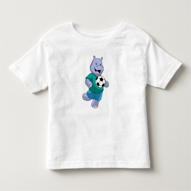 Camiseta Infantil Hippo como jogador de futebol com futebol (Frente)