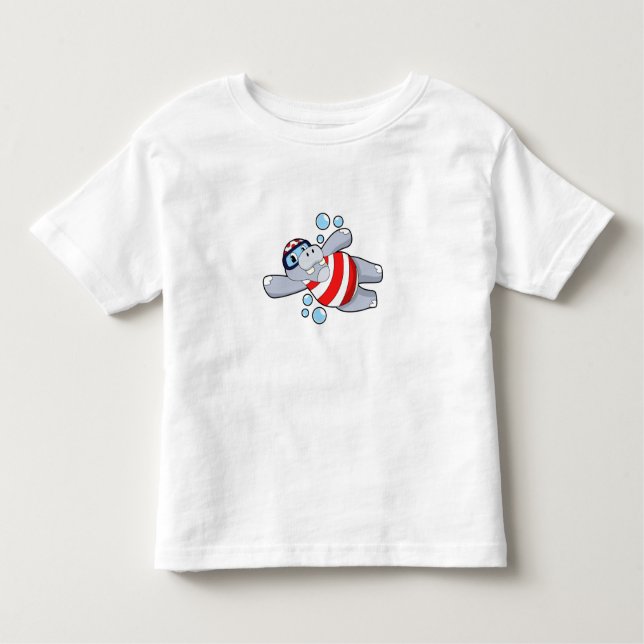 Camiseta Infantil Hippo como mergulhador com óculos de natação (Frente)