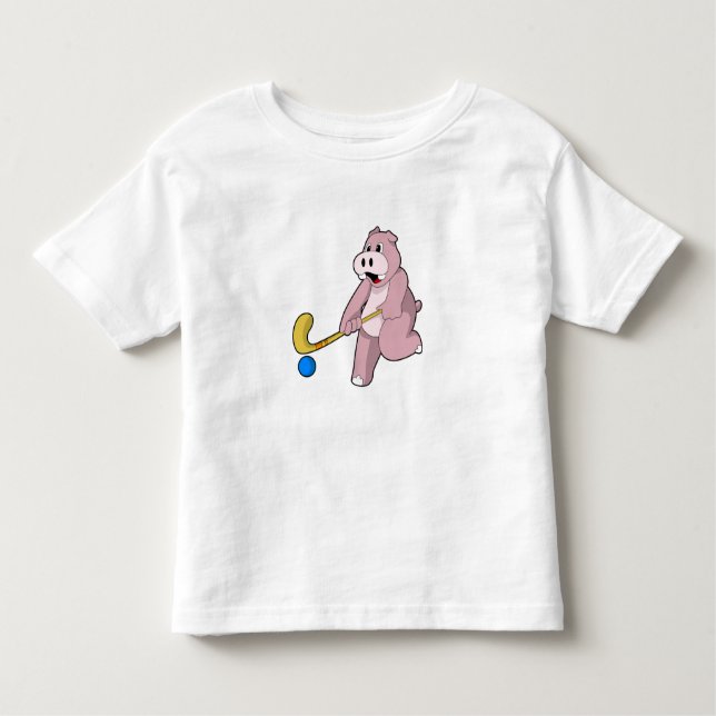 Camiseta Infantil Hippo no Hockey com taco de Hóquei (Frente)