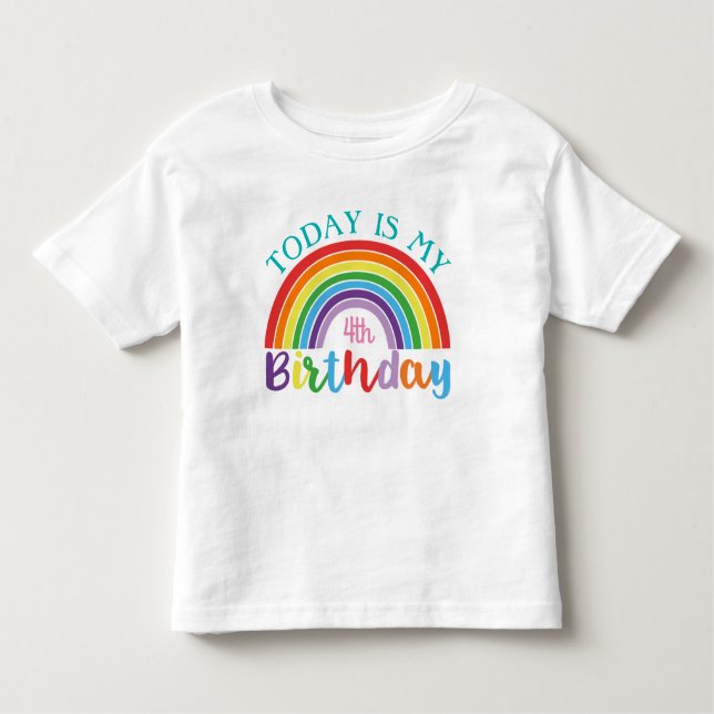 Camiseta Infantil Hoje É Meu Aniversário Arco-Íris Adicione Sua Idad (Frente)