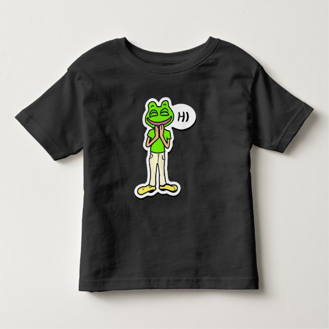 Camiseta Infantil Homem com Arte AI de Cabeça de Sapo Sorridente (Frente)