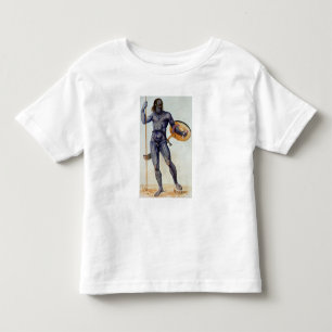 Camiseta Infantil Homem Pictico segurando um escudo