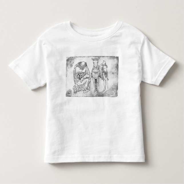 Camiseta Infantil Homem sentado, Cavaleiro montando seu cavalo (Frente)