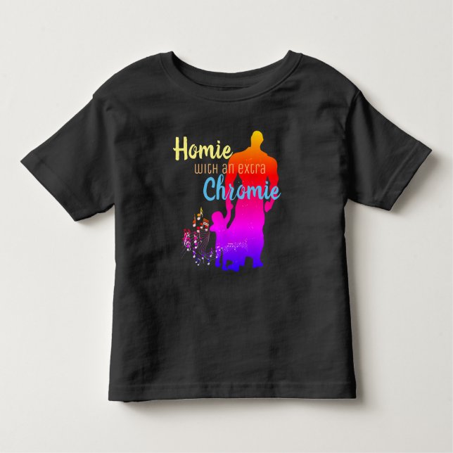 Camiseta Infantil Homie com Chromie extra com notas de música 2 (Frente)