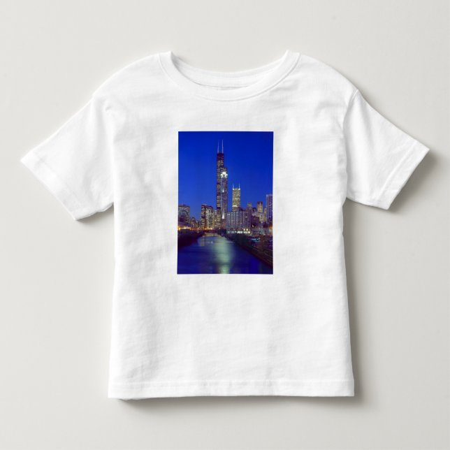 Camiseta Infantil Horizonte de Chicago, Illinois, à noite com Chicag (Frente)