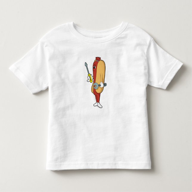 Camiseta Infantil Hotdog como mecânico com ferramenta (Frente)
