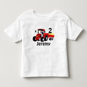 Camiseta Infantil Idade da Diversão e Nome Trator Vermelho Anivers