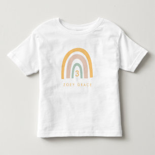 Camiseta Infantil Idade de Aniversário da Menina Arco-Íris do Pastel
