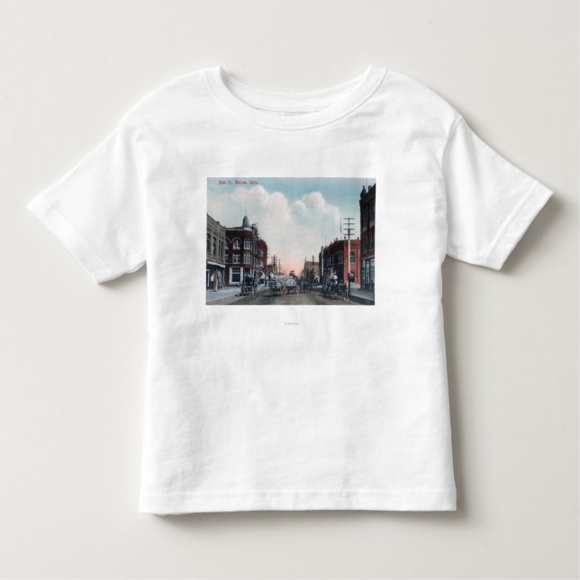 Camiseta Infantil Ideia de carruagems da rua principal e do cavalo (Frente)