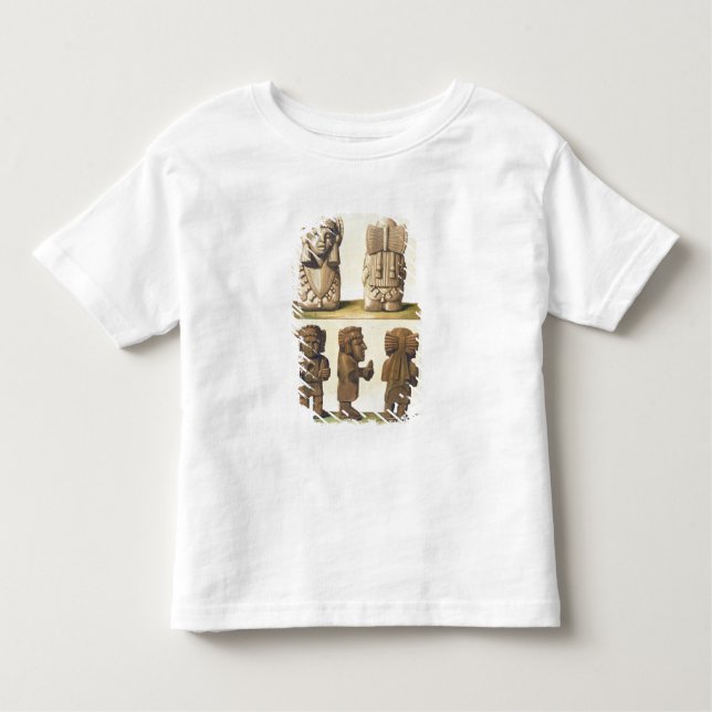 Camiseta Infantil Ídolos astecas, México (litografia de cor) (Frente)