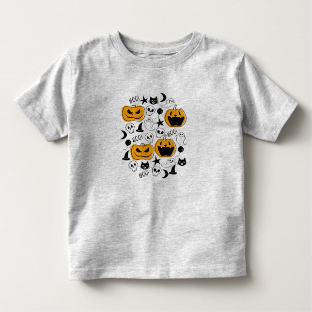 Camiseta Infantil Ilustração bonito das criaturas do Dia das Bruxas (Frente)