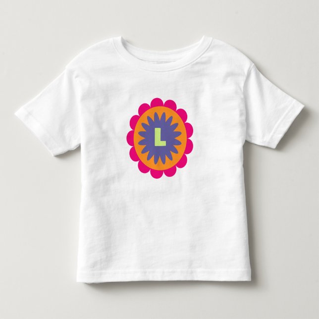 Camiseta Infantil ilustração das formas florais laranja e rosa (Frente)