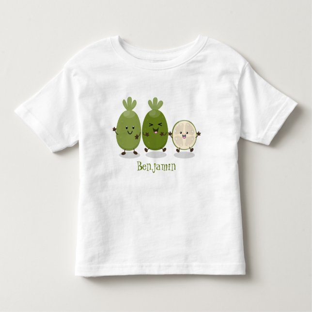 Camiseta Infantil Ilustração de desenho animado com abacaxi guava fe (Frente)