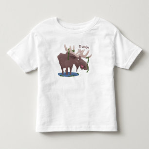Camiseta Infantil Ilustração de desenho animado de alce feliz e engr